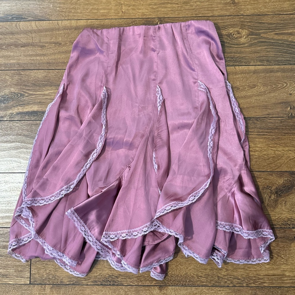URBAN OUTFITTERS pink satin midi skirt